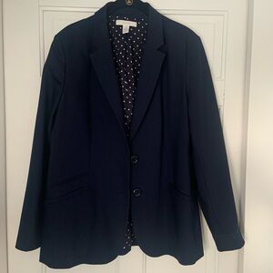 Chico's Dark Blue Jacket with White Polka Dots